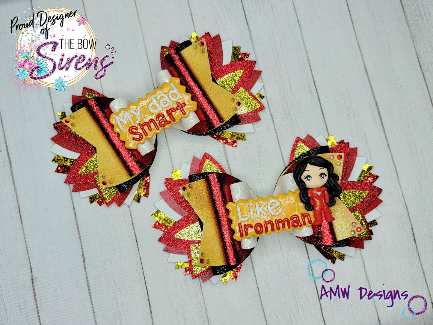 "My Dad is Smart, like IronMan!" XL Pigtail Bows