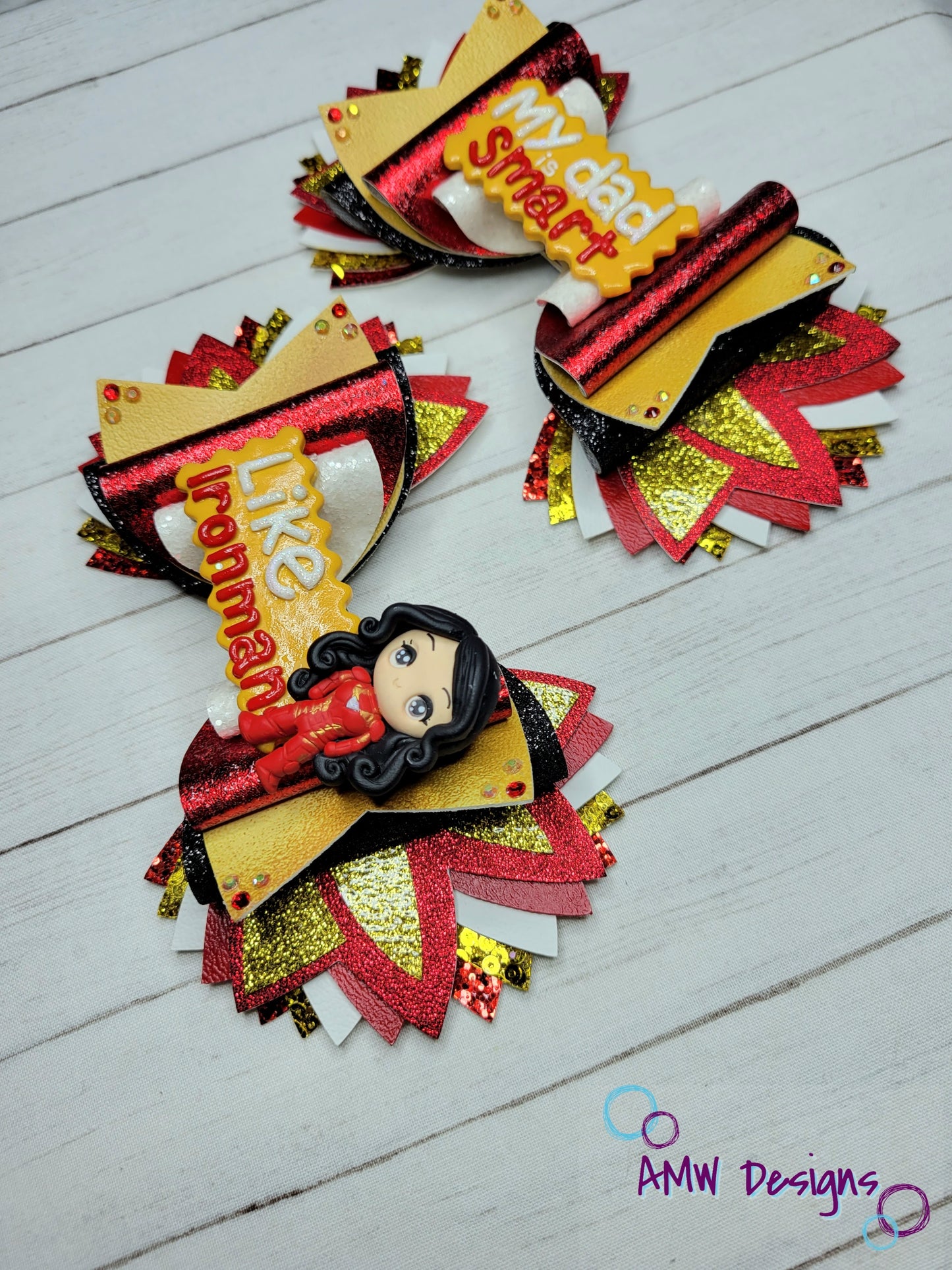 "My Dad is Smart, like IronMan!" XL Pigtail Bows
