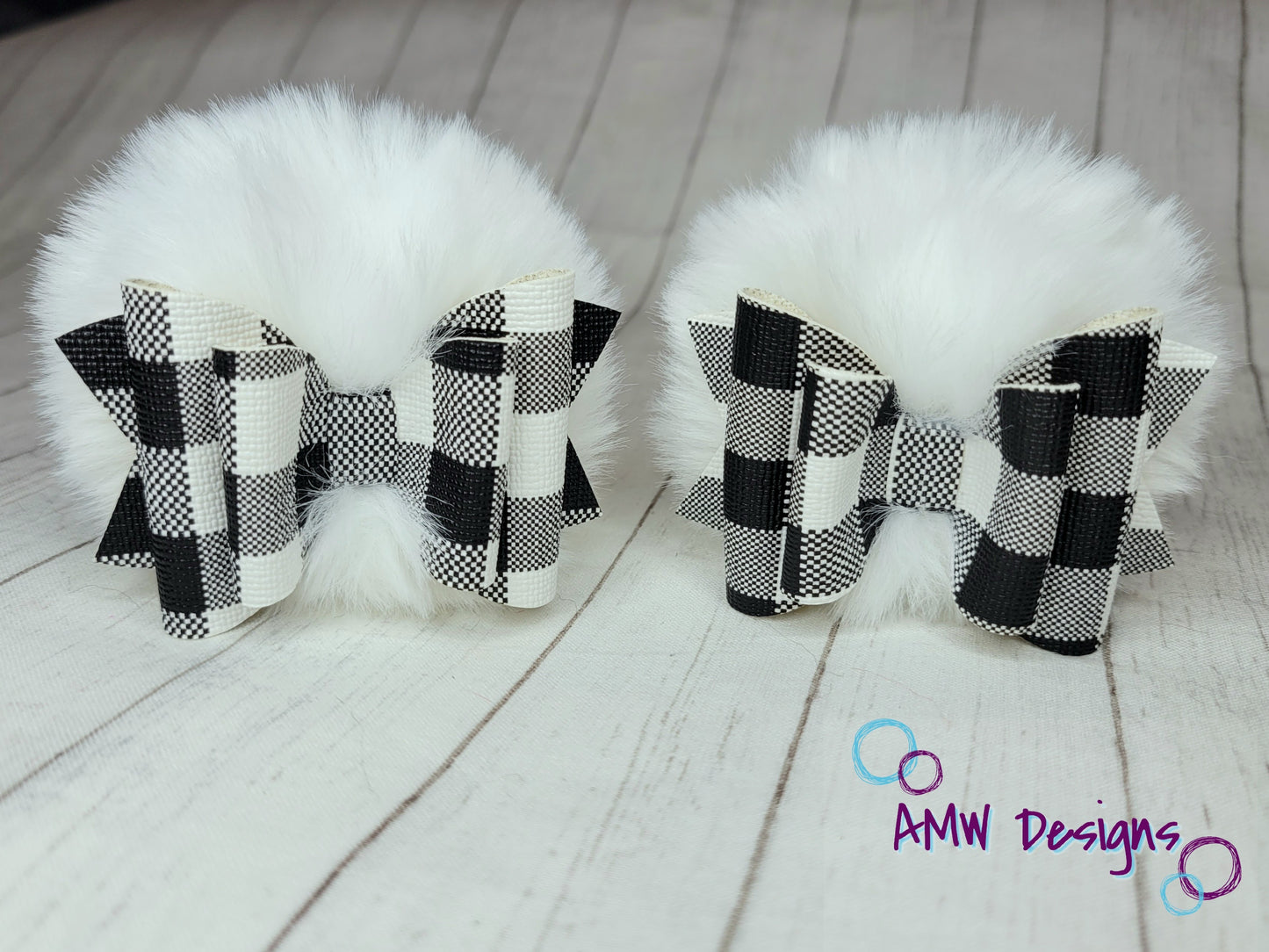 White Buffalo Plaid on White Pom Piggies