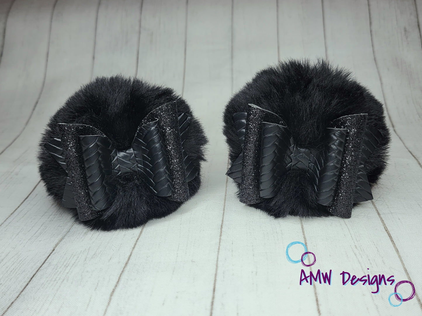 Black Faux Knit Pom Piggies