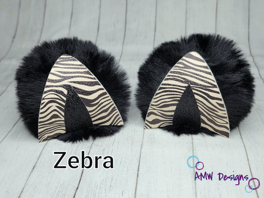 Zebra Ear Pom Piggies