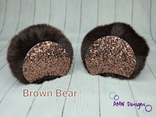 Brown Bear Ear Pom Piggies