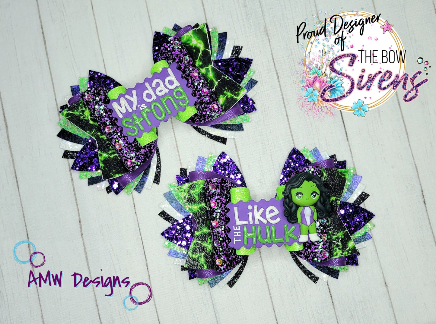 "My Dad is Strong, like the Hulk!" XL Pigtail Bows