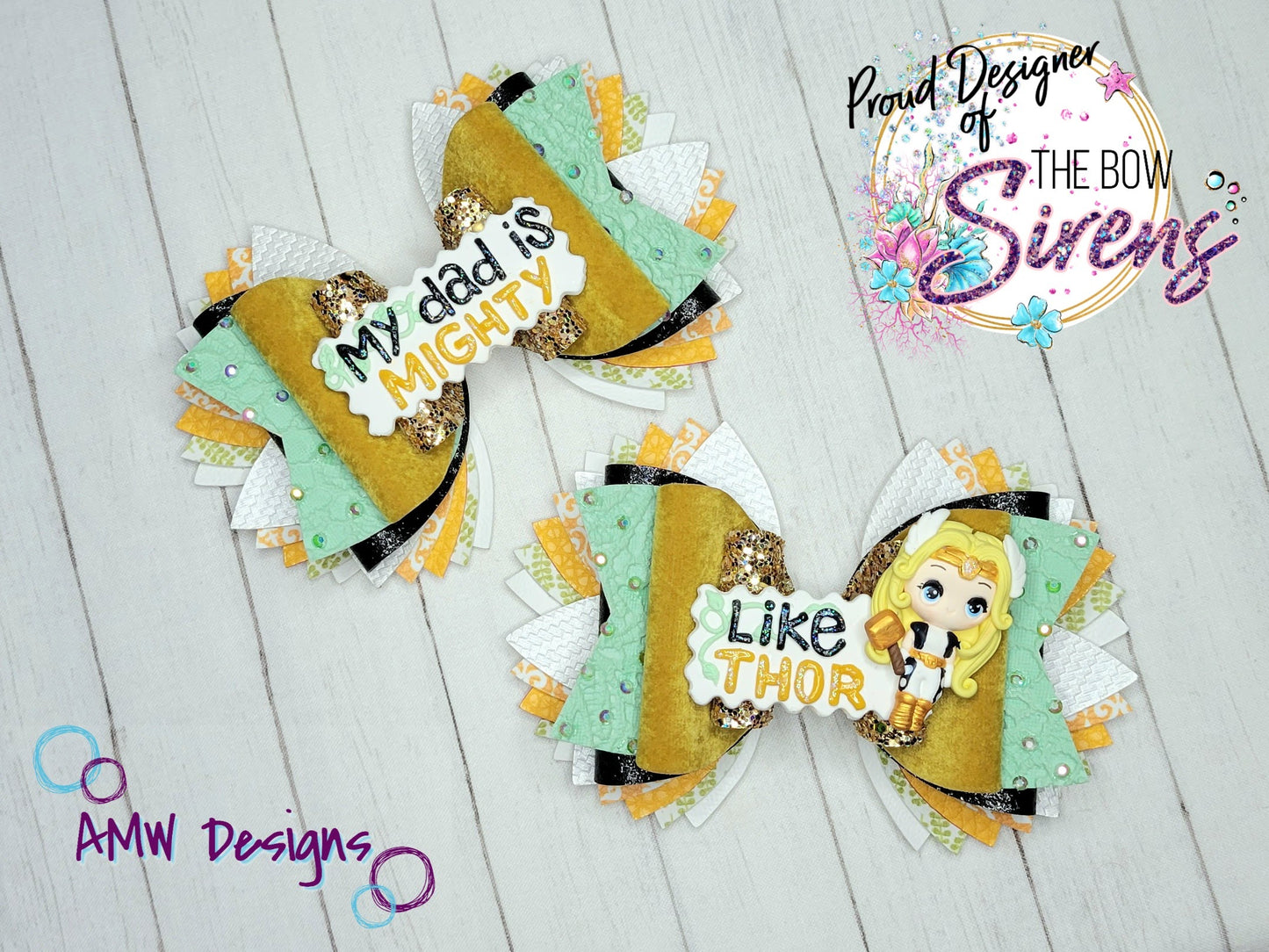 "My Dad is Mighty, like Thor!" XL Pigtail Bows