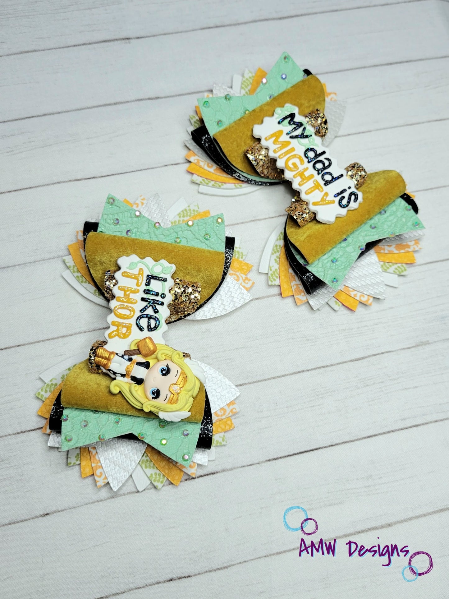 "My Dad is Mighty, like Thor!" XL Pigtail Bows