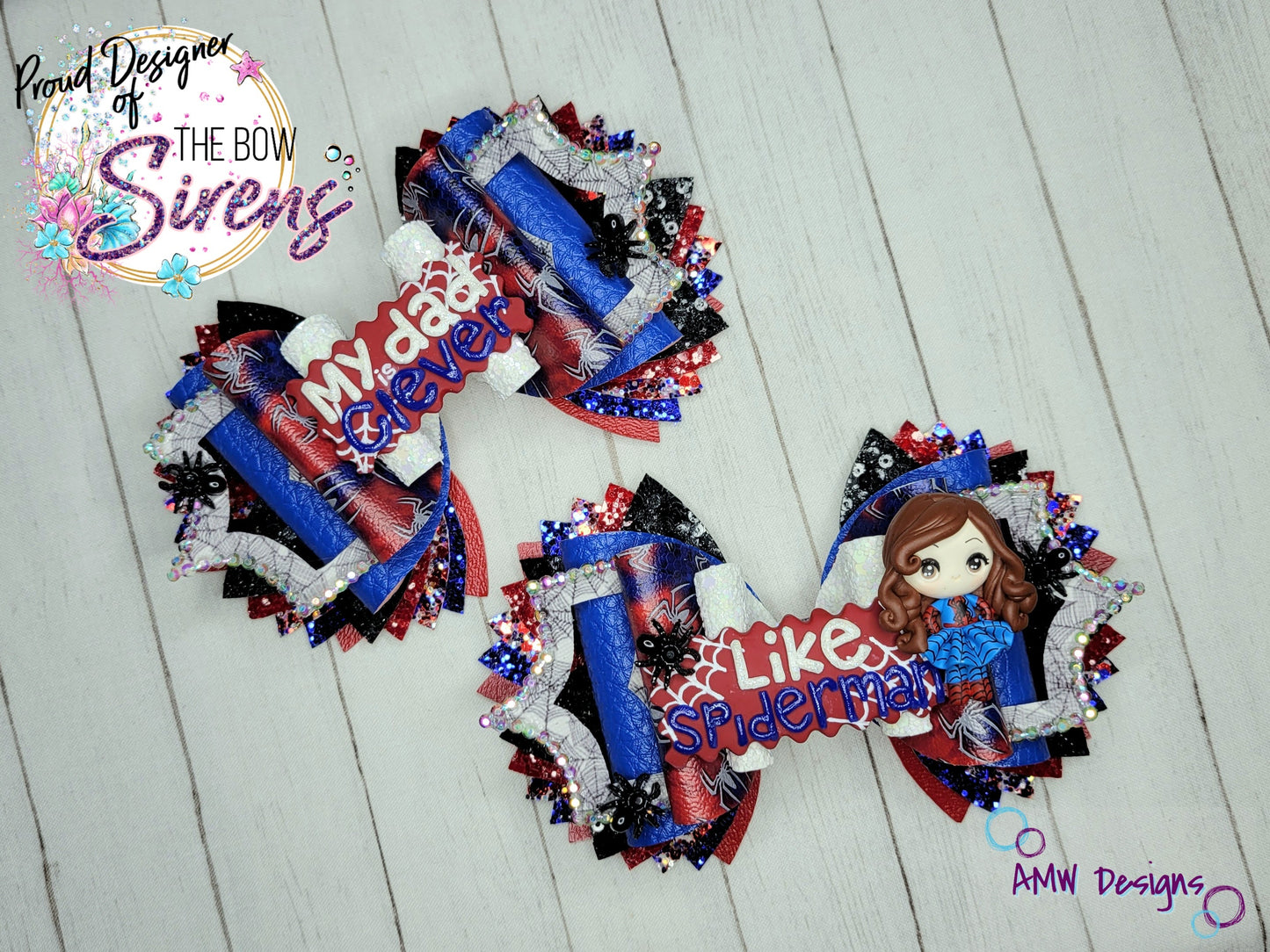 "My Dad is Clever, like Spiderman" XL Pigtail Bows