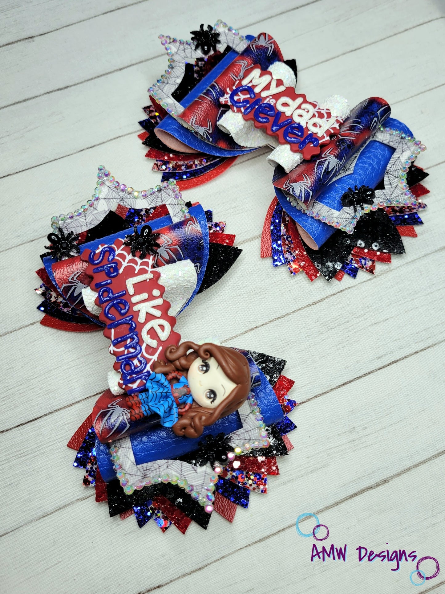 "My Dad is Clever, like Spiderman" XL Pigtail Bows