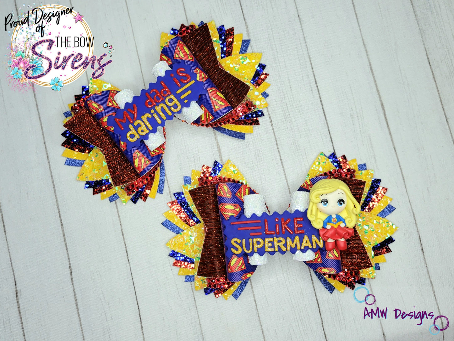 "My Dad is Daring, like Superman!" XL Pigtail Bows